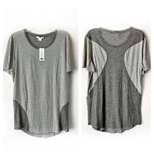 HELMUT LANG Heather Gray Half Rib Crew Neck Ringer Tee Shirt Top Two Ton…
